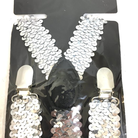 Suspenders Silver Sequin Y Stretch Clip On NWT NOS - Picture 5 of 11